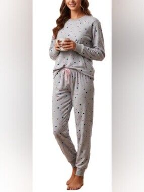 (S)🆕️🎀Kate Spade🎀Women's Soft Gray Polka Dot 2-Piece Pajama Set